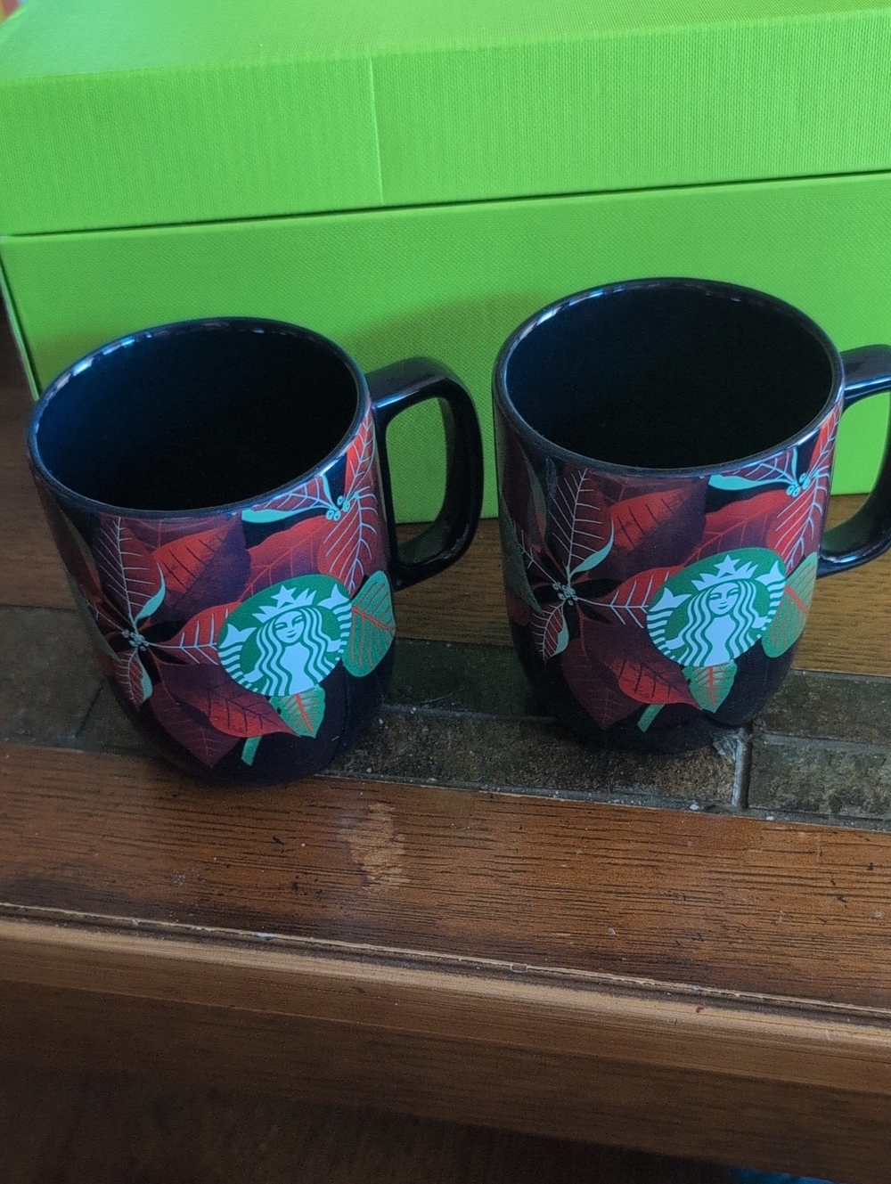 2020 Starbucks Cobolt Blue Holiday Poinsettia Ceramic Coffee Mug - Set of 2